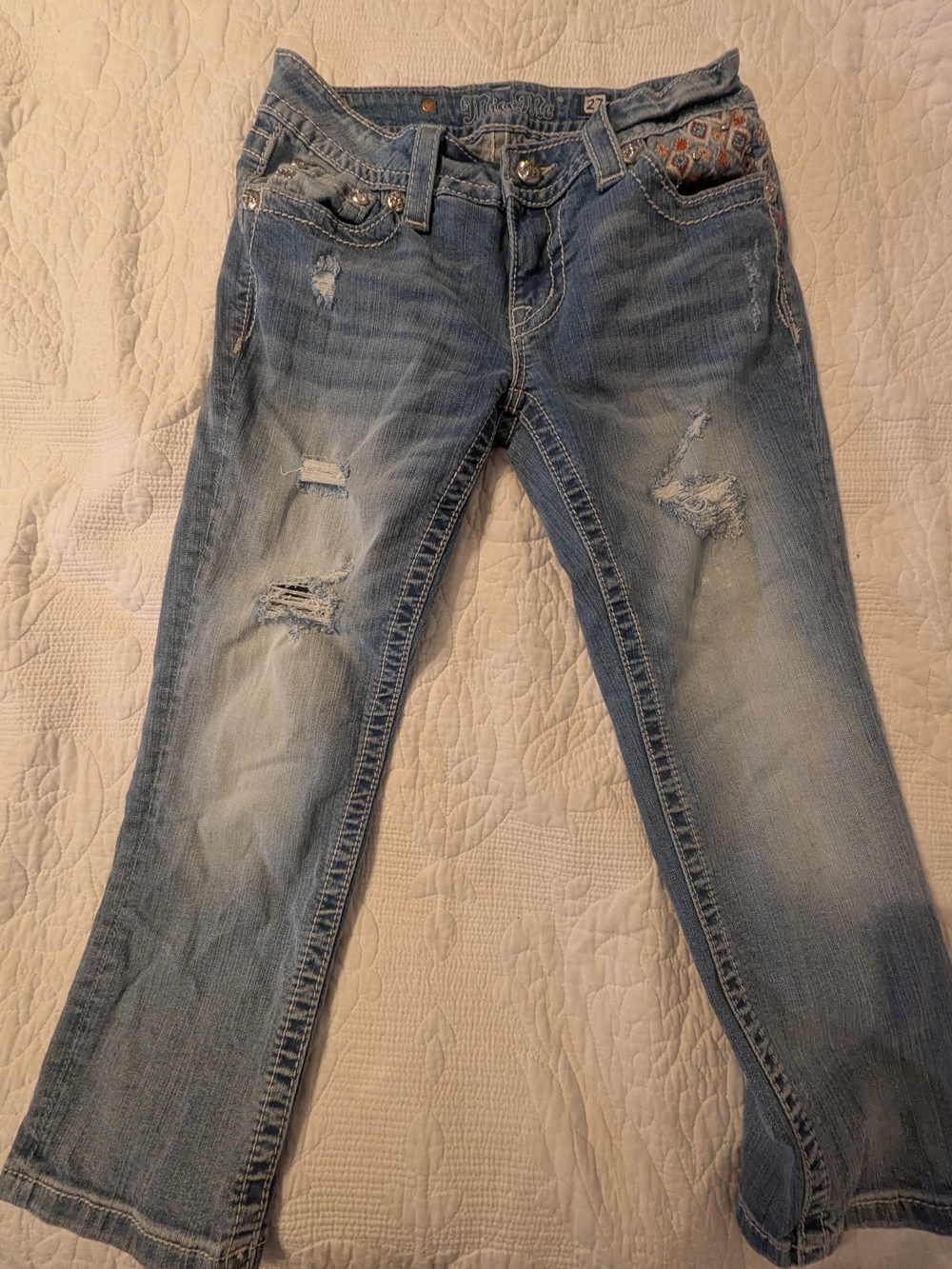Miss Me Distressed Capris in Blue
